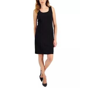 Tahari sz 8 black lined sheath dress scoop neck business proffesional midi EUC